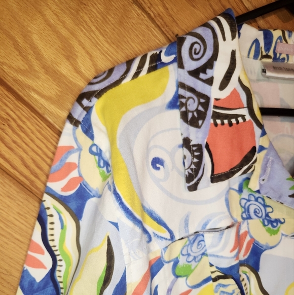 Erin london stretch abstract painted look large button down lightweight jacket - Picture 3 of 16